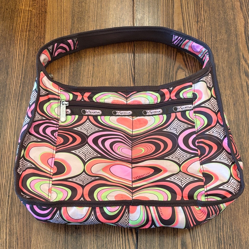 LeSportsac Psychedelic Pink and Green Shoulder Bag